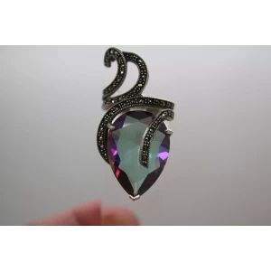 KANISHKA .925 S.S. SWAROVSKI MARCASITE & TREATED MYSTIC STONE size 8