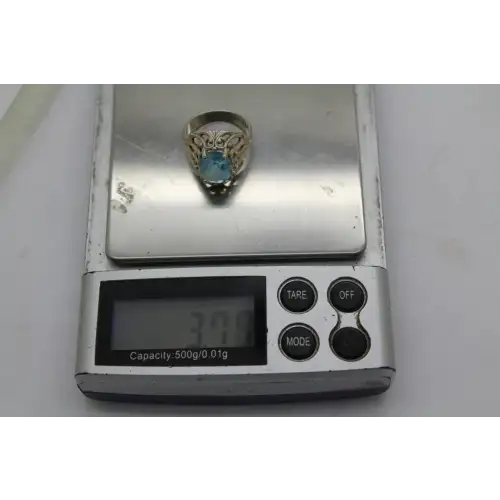 KBN KABANA .925 S.S. Oval BLUE TOPAZ FILIGREE ring size 5.25