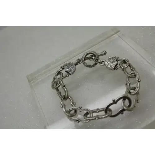 KONSTANTINO .925 S.S. ETCHED FILIGREE LINK GARNET TOGGLE #