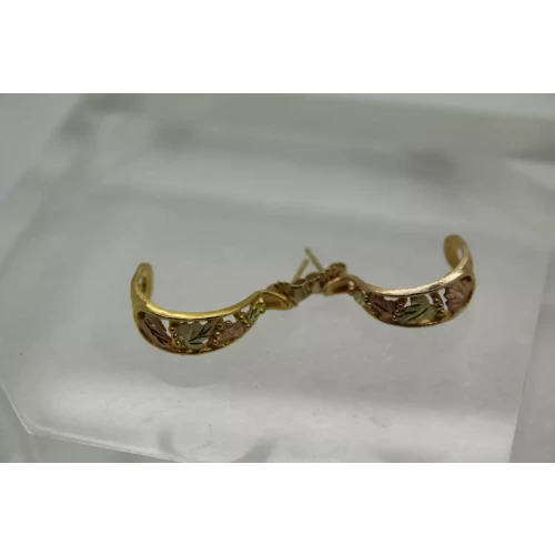 LANDSTROM'S 10k Black Hills Gold GRAPE LEAF DESIGN HALF HOOP Earrings