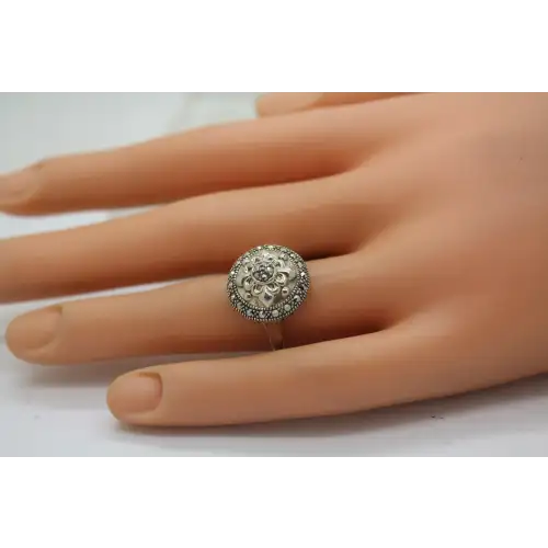 LAVISH by TJM .925 S.S. MARCASITE FLORAL DOME DESIGN ring size 6