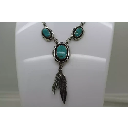 LEONARD MARIAN NEZ NAVAJO .925 S.S. TURQUOISE DROP necklace 22