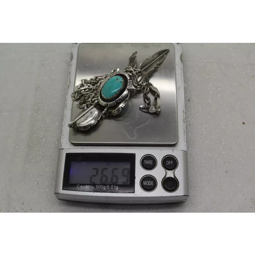 LEONARD MARIAN NEZ NAVAJO .925 S.S. TURQUOISE DROP necklace 22