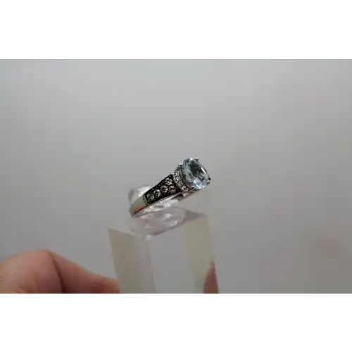 LeVian 14k W.G. .25ctw CHOC. & WH. DIAMONDS .95ct AQUAMARINE sz 7 3/4