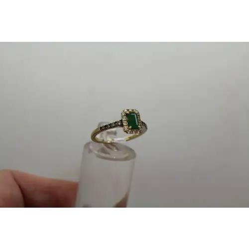 LeVian 14k Y.G. EMERALD, CHOCOLATE & VANILLA DIAMOND HALO sz 7 #