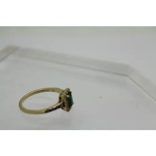 LeVian 14k Y.G. EMERALD, CHOCOLATE & VANILLA DIAMOND HALO sz 7 #