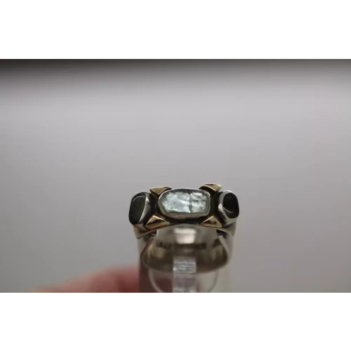 LILLY BARRACK 14k Y.G. & .925 S.S. MODERNIST NATURAL STONES ring size 6.5