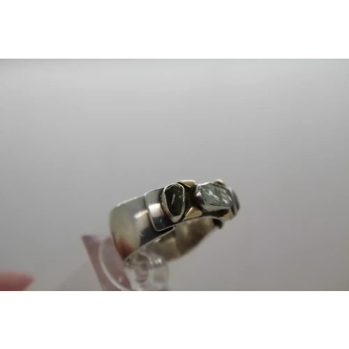LILLY BARRACK 14k Y.G. & .925 S.S. MODERNIST NATURAL STONES ring size 6.5