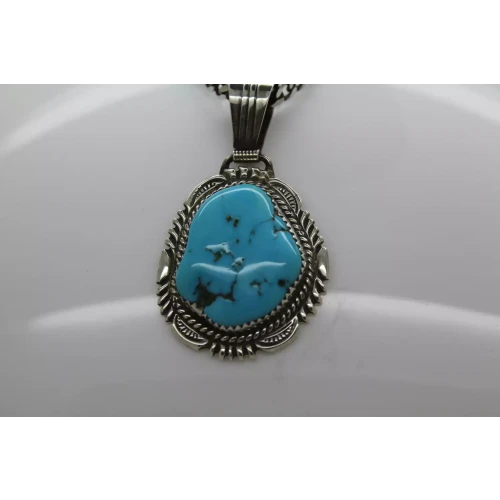 LTB LOREN THOMAS BEGAY .925 S.S. large TURQUOISE PENDANT necklace 20