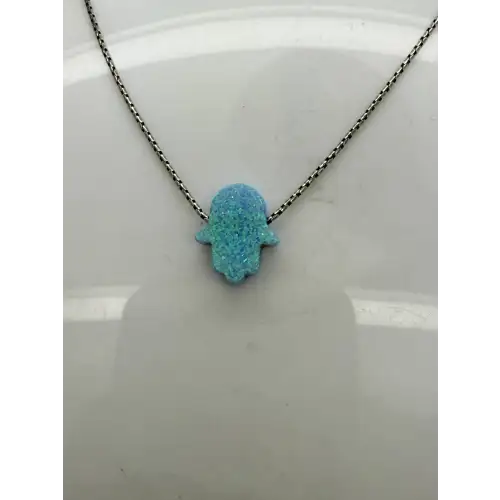 MAGNOLIA .925 S.S. BLUE OPAL HAMSA HAND pendant necklace 17
