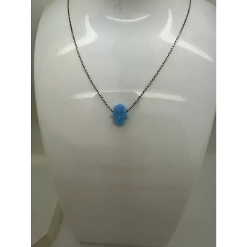 MAGNOLIA .925 S.S. BLUE OPAL HAMSA HAND pendant necklace 17