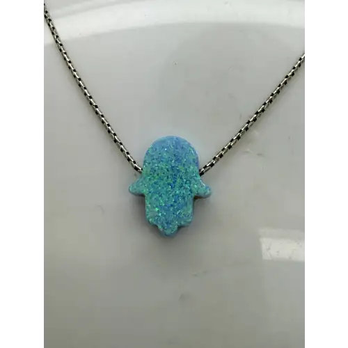MAGNOLIA .925 S.S. BLUE OPAL HAMSA HAND pendant necklace 17