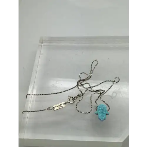 MAGNOLIA .925 S.S. BLUE OPAL HAMSA HAND pendant necklace 17