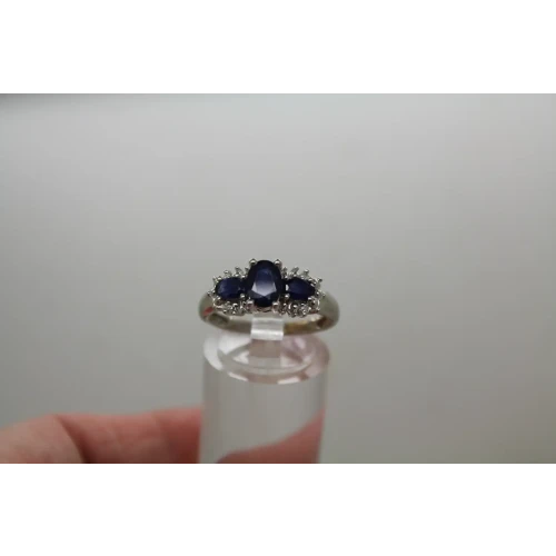 MEDA Rodium Plated 14k Y.G. BLUE SAPPHIRE DIAMOND acc. ring size 7.75