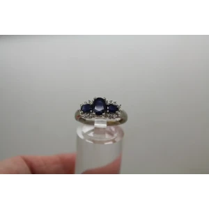 MEDA Rodium Plated 14k Y.G. BLUE SAPPHIRE DIAMOND acc. ring size 7.75