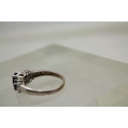 MEDA Rodium Plated 14k Y.G. BLUE SAPPHIRE DIAMOND acc. ring size 7.75