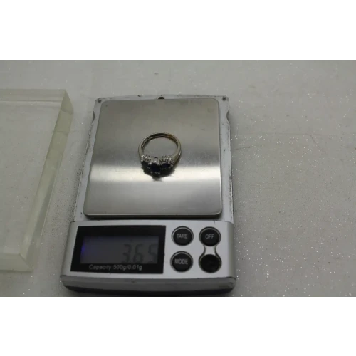 MEDA Rodium Plated 14k Y.G. BLUE SAPPHIRE DIAMOND acc. ring size 7.75