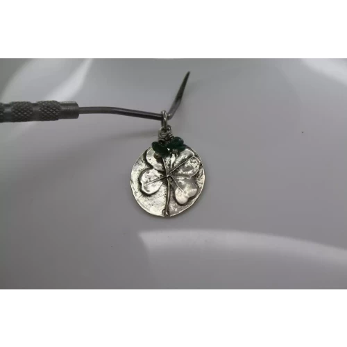 MEXICO .925 S.S. LUCKY CLOVER MEDALLION EMERALD pendant