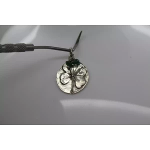 MEXICO .925 S.S. LUCKY CLOVER MEDALLION EMERALD pendant