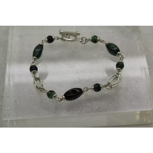 MEXICO .925 S.S. MALACHITE NUGGET LINK DESIGN TOGGLE 7 1/2
