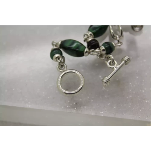 MEXICO .925 S.S. MALACHITE NUGGET LINK DESIGN TOGGLE 7 1/2