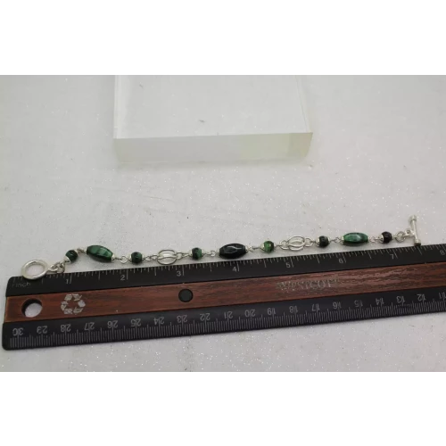 MEXICO .925 S.S. MALACHITE NUGGET LINK DESIGN TOGGLE 7 1/2