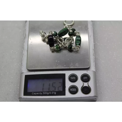 MEXICO .925 S.S. MALACHITE NUGGET LINK DESIGN TOGGLE 7 1/2