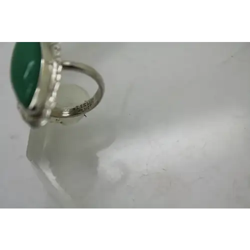 MEXICO .925 S.S. Marquise GREEN ONYX SCALLOPED EDGING size 6.25