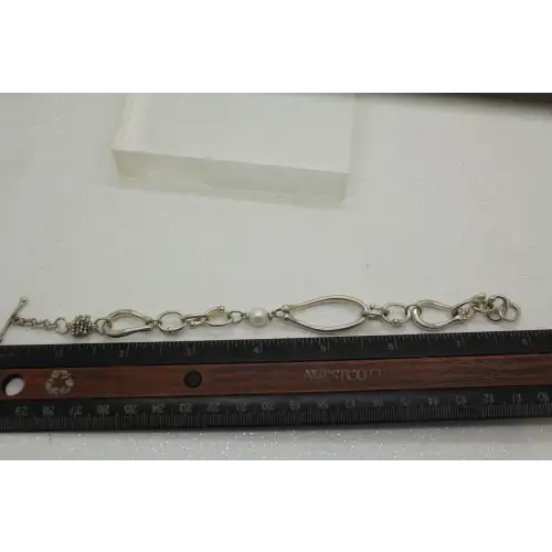 MICHAEL DAWKINS .925 S.S. PEARL OVAL MODERNIST LINK TOGGLE 8 1/2