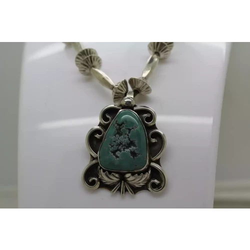 NATIVE AMERICAN  .925 FLUTED SAUCER, MELON BENCH BEAD TURQUOISE 
