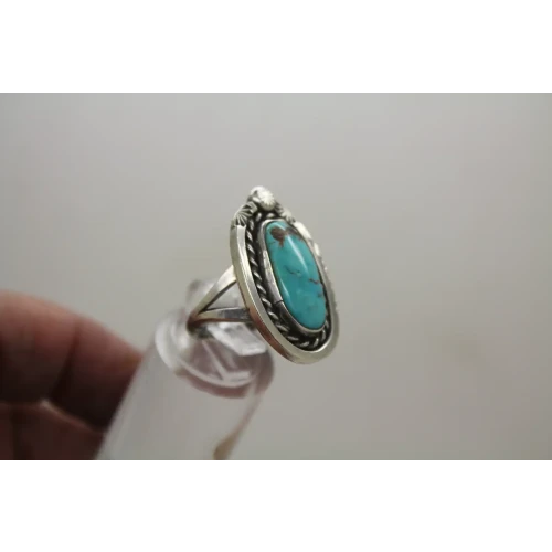 Native American .925 S.S. NAVAJO TURQUOISE ROPE DESIGN ring size 6