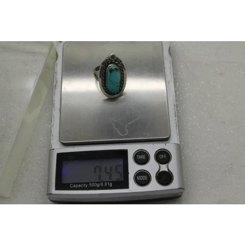 Native American .925 S.S. NAVAJO TURQUOISE ROPE DESIGN ring size 6