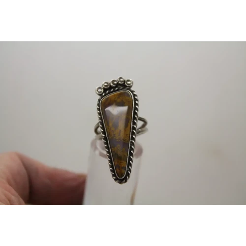 NATIVE AMERICAN .925 S.S. PETRIFIED WOOD ROPE DESIGN ring size 6.5