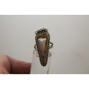 NATIVE AMERICAN .925 S.S. PETRIFIED WOOD ROPE DESIGN ring size 6.5