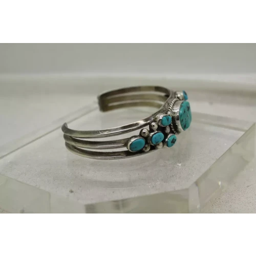 NATIVE AMERICAN .925 S.S. ROPE PETIT POINT TURQUOISE CUFF 7