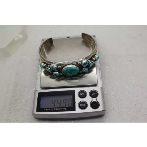 NATIVE AMERICAN .925 S.S. ROPE PETIT POINT TURQUOISE CUFF 7