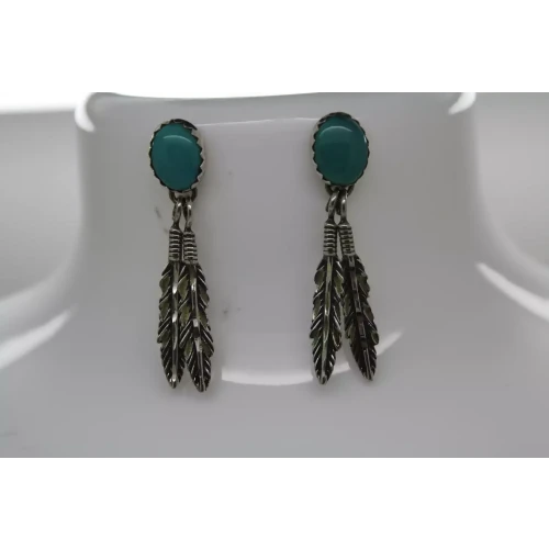 NATIVE AMERICAN .925 S.S. TURQUOISE FEATHER DESIGN DANGLE earrings