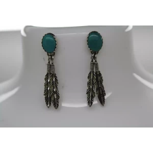 NATIVE AMERICAN .925 S.S. TURQUOISE FEATHER DESIGN DANGLE earrings