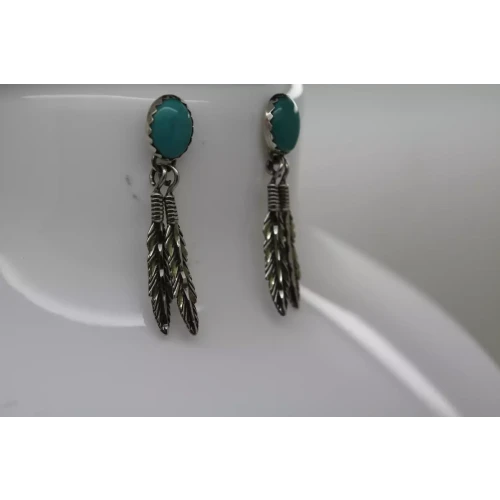 NATIVE AMERICAN .925 S.S. TURQUOISE FEATHER DESIGN DANGLE earrings