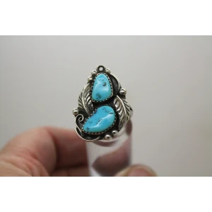 NATIVE AMERICAN .925 S.S. TURQUOISE FEATHER DESIGN ring size 9