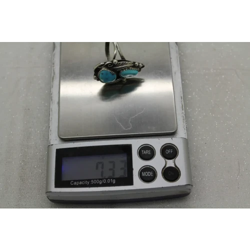NATIVE AMERICAN .925 S.S. TURQUOISE FEATHER DESIGN ring size 9