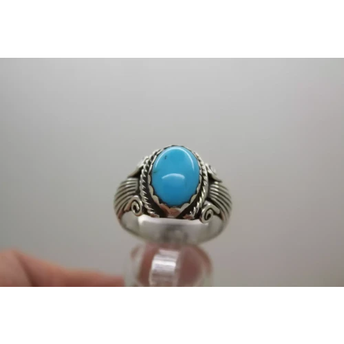NATIVE AMERICAN NAVAJO .925 S.S. TURQUOISE ROPE DESIGN ring size 11.5
