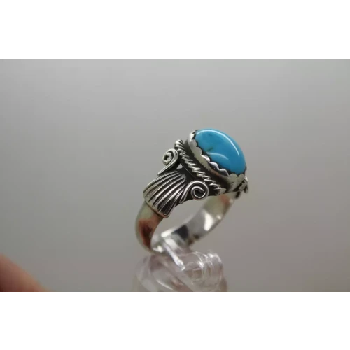 NATIVE AMERICAN NAVAJO .925 S.S. TURQUOISE ROPE DESIGN ring size 11.5