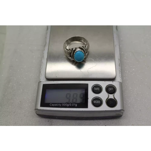 NATIVE AMERICAN NAVAJO .925 S.S. TURQUOISE ROPE DESIGN ring size 11.5