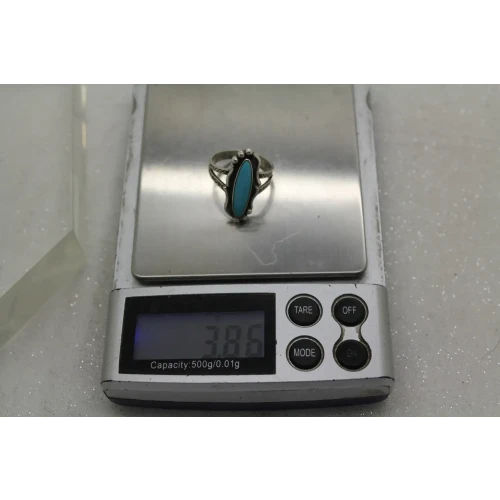 Native American Signed .925 S.S. TURQUOISE PETIT POINT ring size 6