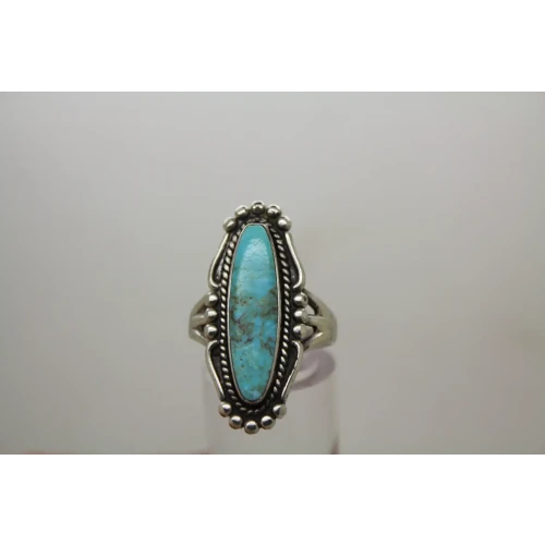 NAVAJO .925 S.S. TURQUOISE FULL FINGER ring size 8.25