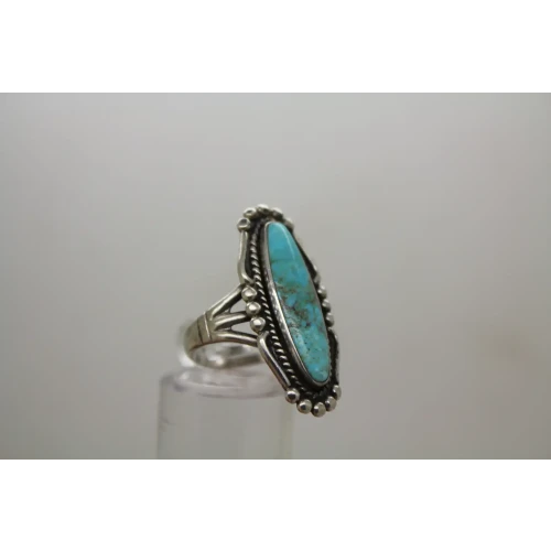 NAVAJO .925 S.S. TURQUOISE FULL FINGER ring size 8.25