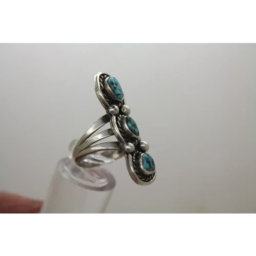 NAVAJO .925 S.S. TURQUOISE ROPE FULL FINGER DESIGN ring size 7