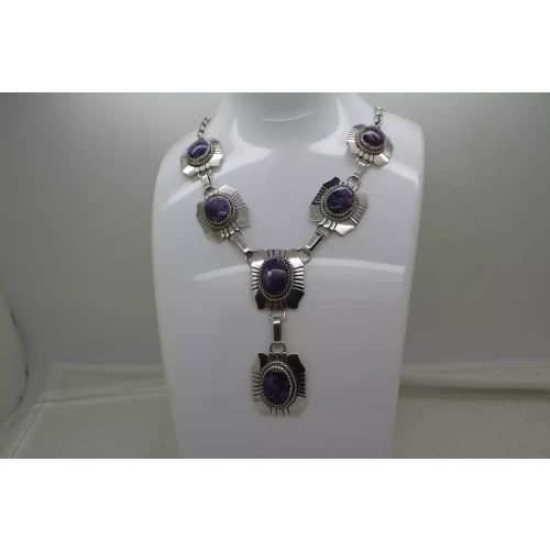 NAVAJO NATIVE AMERICAN .925 S.S. CHAROITE ROPE BEZEL 