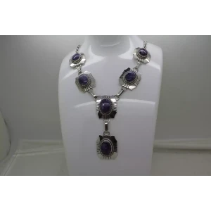 NAVAJO NATIVE AMERICAN .925 S.S. CHAROITE ROPE BEZEL 